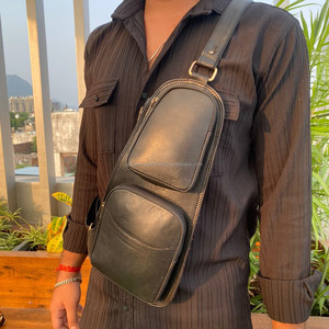 <b>Men</b> Designer Versatile Zippered Pocket Full Grain Genuine Leather <b>Crossbody</b> Chest <b>Bag</b> Vintage High Quality Cowhide Sling <b>Bags</b> - Product Image 2