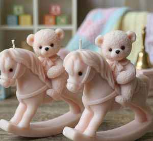 Teddy Riding a Horse Candle Cute Birthday Candle Custom Label Baptism return <b>gift</b> Candle Customize <b>Box</b> Available at best price - Product Image 1