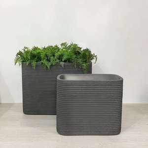 Horti Club Bac à fleurs rectangulaire en ciment, style nordique minimaliste, revêtement poudré, léger, durable, écologique, pour la maison et le jardin - Product Image 1