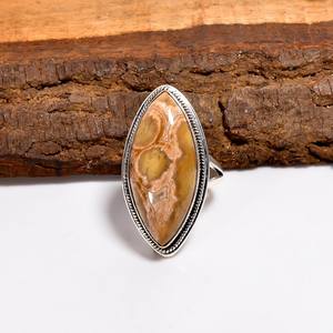 Natural Ocean Jasper Marquise Shape <b>Adjustable</b> <b>Ring</b> 925 Sterling Silver Bohemian Style Handmade Jewelry Gift For Her - Product Image 1