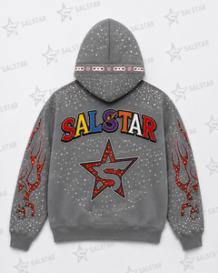 Custom <b>Men's</b> <b>Grey</b> Rhinestone Graphic Hoodie Jacket Zip Up Streetwear Hooded <b>Sweatshirt</b> Premium Embroidered Hip Hop Fashion - Product Image 4