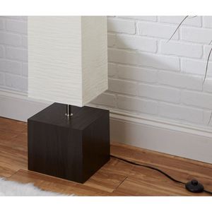 Lámpara de Pie de Papel de Arroz Blanco con Base de Madera Oscura, Iluminación Elegante para Decoración del Hogar - Product Image 6