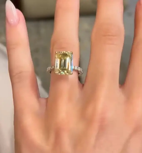 New 925 Moissanite Emerald Cut 3.5 Carat Yellow <b>Two</b> Tone Classic Engagement <b>Ring</b> Sterling Silver White Gold Plated Women's - Product Image 4