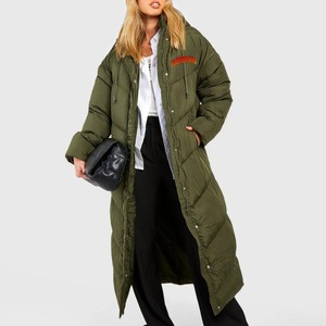 Vestes matelassées à capuche pour femmes, très vendues en hiver, fermeture éclair, 100% coton, imperméables, longues, avec broderie de logo, manteau en duvet - Product Image 1