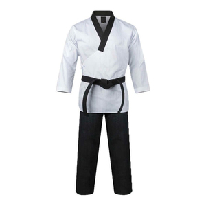 Uniforme de Taekwondo Blanc Ceinture Noire 100% Coton Durable Coupe Classique Unisexe Vêtements d'Arts Martiaux - Product Image 1