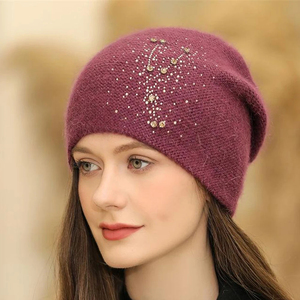 Custom Multi Color Knitted Winter Warm Jacquard Solid Color Beanies Cap Wholesale Casual Soft Warm Rhinestone Beanie <b>Hats</b> - Product Image 6