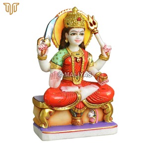 Estatua de Santoshi Mata en Mármol con Espada y Trishul |   Ídolo de Santoshi Maa sentado, Murti de mármol hecho a mano para templo y hogar |   MALIYAS - Product Image 4
