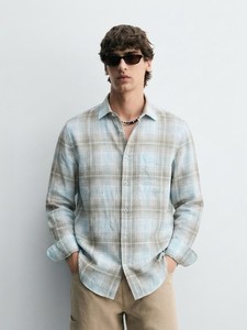 Enovate Men's Double Breasted Plaid Cotton Woven Casual Shirt Full Sleeve Turn-<b>down</b> Collar Breathable Summer Wear - Product Image 1