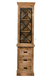 Armoire de rangement industrielle à 3 tiroirs en bois massif avec étagères et tiroir de rangement Grande tour en lin Salle de bain et salon - Product Image 2