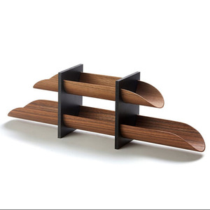 Modern Wooden <b>Chocolate</b> Tray With Black Metal Supports Featuring Two Tiers And Curved Edges For Stylish Storage And Display - Product Image 1