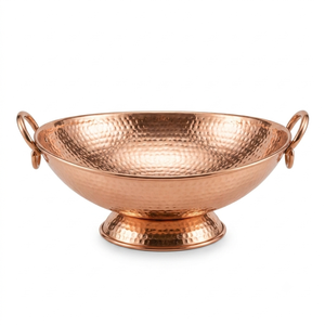Bol de service en cuivre pur martelé à la main avec poignées, bol à fruits sur piédestal, vaisselle décorative en métal, bol de cuisine et de salle à manger, vente en gros - Product Image 1