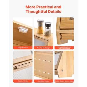 Boîte à pain en bambou double couche grande capacité couleur bois naturel avec panneau de porte en acrylique ondulé pour comptoir de cuisine - Product Image 6