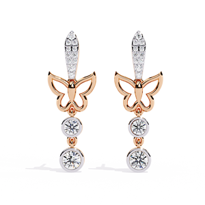 Pendientes Colgantes de Mariposa con Diamantes – 0.55ctw, Diamante de Laboratorio CVD con Engaste de Bisel, Postes de Oro Bicolor de 10K, 14K, 18K - Product Image 6