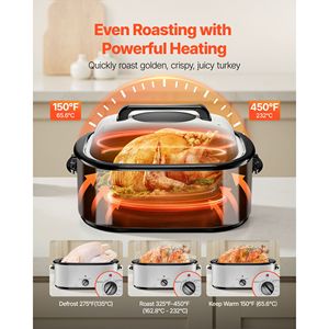 Forno Elettrico da Banco 26QT con Temperatura Regolabile 150-450°F, Teglia per Arrosto per Cottura Rapida, Manico Antiscottatura, Forno per Arrosto di Tacchino Visibile - Product Image 3