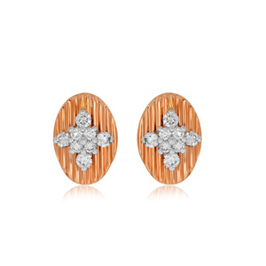 14K <b>Rose</b> <b>Gold</b> Blossom Oval <b>Stud</b> <b>Earrings</b> Round Cut Lab Grown Diamond Minimalist Fine Jewelry for Women Daily Wear - Product Image 1