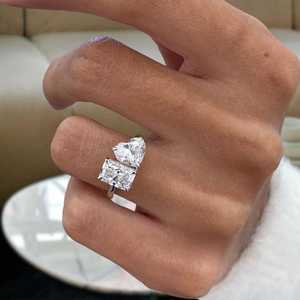 Toi Moi Moissanite 3CT Radiant & Heart Cut Diamond Two Stone <b>Ring</b> Original 925 Silver <b>Fine</b> Modern Gift Jewelry For Engagement - Product Image 5
