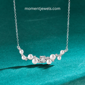Collier de luxe en perles et moissanite pour femme, chaîne en argent sterling 925 plaqué rhodium, fabrication diamantée - Product Image 3