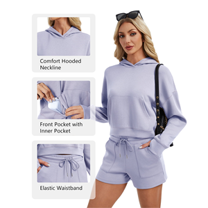 Ensemble de survêtement court personnalisé pour femme, jogging, fitness, coupe ajustée, 100 % coton, grande taille, ensemble deux pièces short et sweat à capuche pour femme - Product Image 3