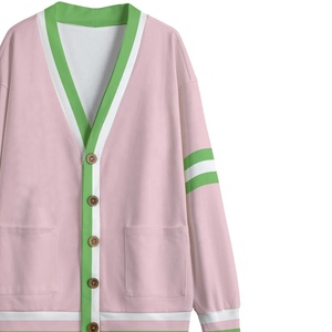 Cardigans de sororité personnalisés à col en V, manches longues, roses et verts unis, brodés du logo, tricotés, décontractés, boutonnés, écologiques - Product Image 3