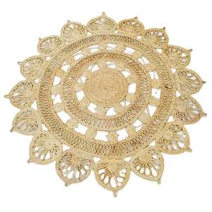 Estante de Pared Decorativo Grande de Yute Natural con Flecos y Borlas, Diseño Art Deco, Patrón Vertical para Decoración de Interiores de Estilo Rústico - Product Image 6