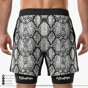 Pantalones Cortos de MMA para Hombre 2 en 1 de Secado Rápido, Transpirables, Elásticos, para Gimnasio, con Forro Interior, Estampado por Sublimación, Diseño de Serpiente, Logotipo Frontal - Product Image 2