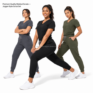 Ensemble de blouses médicales classiques pour hôpital, tissu infroissable, taille ajustable avec cordon, uni sans logo, vente en gros pour le personnel - Product Image 1
