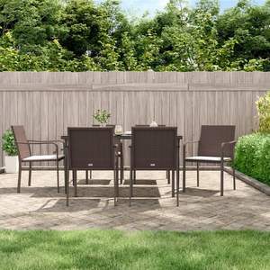 Ensemble de salle à manger en rotin PE marron, acier et verre trempé pour jardin, mobilier de jardin durable en rotin PE marron - Product Image 1