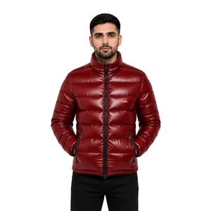 Unisex <b>Red</b> Polyester/Nylon Puffer <b>Jacket</b> Stand Collar Zipper Closure <b>Waterproof</b> Windproof Eco-Friendly Reversible Casual Winter - Product Image 1