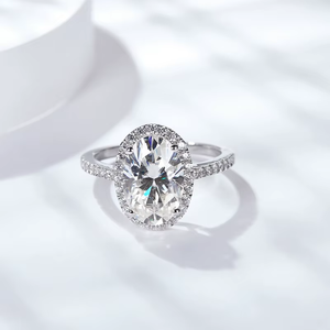 Anillo de Aniversario Personalizado para Mujer, Chapado en Rodio, con Moissanita Ovalada en Forma de Huevo, Plata de Ley 925 - Product Image 4