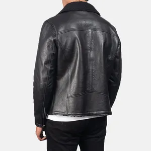 Alberto <b>Shearling</b> Black Leather <b>Jacket</b> for <b>Men</b> Made of 100 Real Sheepskin Leather Sherpa Fur Lining Winter - Product Image 4