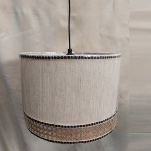 Elegante Lámpara Colgante de Tela de Lino con Adorno Decorativo de Mimbre, Pantalla Cilíndrica Clásica para Sala de Estar - Product Image 6