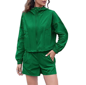 Ensemble short et veste coupe-vent décontracté léger pour femme, 2 pièces, été, séchage rapide, écologique, sportif, coupe ample, imperméable - Product Image 4