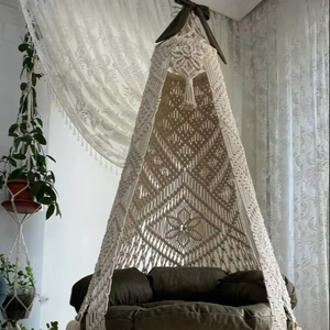 Macrame cotton rocking chair. Macrame <b>swing</b>, Macrame <b>Hammock</b> , Rocking chair, Beige hanging chair - Product Image 1