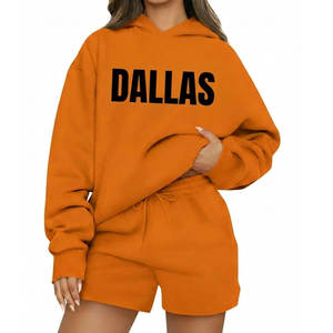 Conjunto de Dos Piezas para Mujer, Sudadera con Capucha de Manga Larga y Pantalones Cortos de Algodón, Casual, con Logotipo Personalizado Bordado, Ecológico y Transpirable - Product Image 1