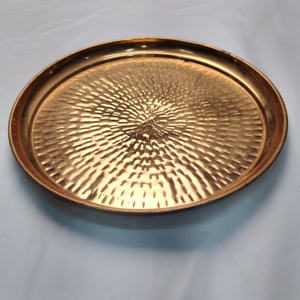 Plateau de service rond de luxe en cuivre martelé à la main, assiette de présentation décorative en métal pour événements de mariage et décoration de table à domicile - Product Image 4