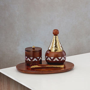 Hand-Made Wood Incense Burner <b>Set</b> With Geometric Pattern Aromatic Censer Tray Sandalwood Storage Box for Home Decor - Product Image 5