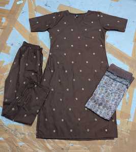 <b>Women</b> Blue Cotton Embroidered <b>Kurta</b> Set With Printed Dupatta Traditional Indian Pakistani Casual Office Wear - Product Image 5