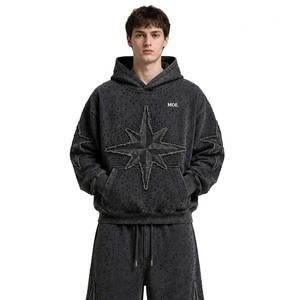 Ensembles de sweats à capuche oversize et amples pour hommes avec design 3D en strass, appliques personnalisées et patchs vieillis, et pantalons à jambes larges - Product Image 5