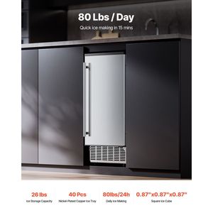 Macchina per il Ghiaccio da Incasso in Acciaio Inox da 80 Libbre/Giorno con Porta Reversibile per Uso Ristorante - Product Image 2