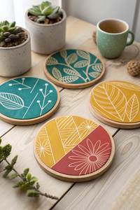 Posavasos de madera ligeros con diseños atractivos para viajes, picnics, cenas al aire libre y servicio de bebidas en el hogar. - Product Image 6