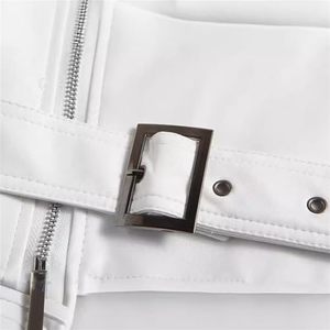 Women's White PU Leather Moto <b>Jacket</b> Full Sleeve Zipper Closure Turn-down Collar Autumn Solid Color <b>Biker</b> <b>Jacket</b> - Product Image 5