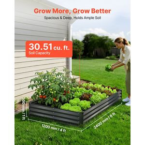 Set di 2 Fioriere Rettangolari in Metallo Zincato 8x4x1 ft per Giardinaggio Esterno, Kit di Coltivazione Rialzato Senza Fondo 24x16x16 Cm - Product Image 2