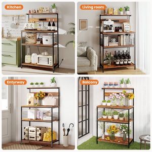 Support de micro-ondes pour bar à café de cuisine, organisateur de rangement à 4 niveaux avec prise de courant, 23,6 pouces, brun rustique, par BakerFT - Product Image 4