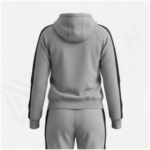 Conjunto Deportivo con Capucha para Mujer, Color Gris, Manga Larga, Cierre de Cremallera, Bolsillos Laterales, Ropa Casual de Otoño, Diseño Sólido de Poliéster de Peso Medio - Product Image 2
