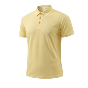 Polo homme de qualité supérieure, couleur jaune clair uni, col rabattu, tissu respirant, à prix avantageux - Product Image 1