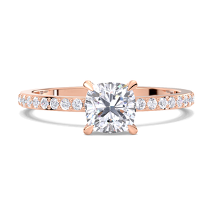Bague de fiançailles en or 9 carats avec diamant de laboratoire certifié IGI, taille coussin, serti pavé - Product Image 1