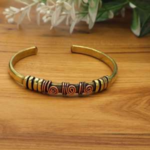 Handmade Brass <b>Copper</b> Wire Wrapped Cuff <b>Bracelet</b> Spiral Open Bangle | Dual Tone Ethnic Tribal Wrist Jewelry for Women - Product Image 2