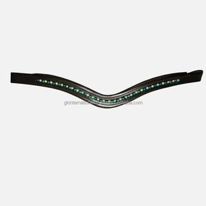 Black & Havana English Saddle cuero caballo ceja banda canal vacío incrustaciones verde redondo pequeños cristales mega Bling cadena - Product Image 4