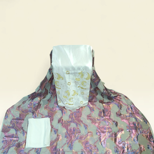 Dirac Fransawi de Lujo Azul Cielo con Patrón Multicolor y Detalles Bordados en Oro para Bodas Somalíes - Product Image 2