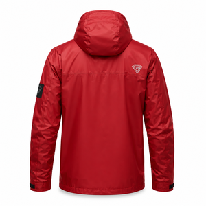 OXYTAG Men's <b>Red</b> <b>Waterproof</b> Hooded <b>Jacket</b> Sporty Style with Zipper Closure and Brand Logo Front Wholesale Rate OEM Custom - Product Image 2